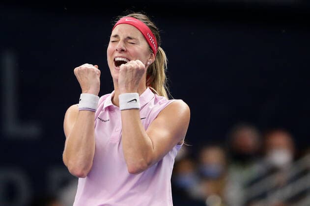 Mandy Minella cheers, rejoices, jubilation, joy after victory Tennis, WTA, BGL BNP Paribas Open Luxembourg 2021, Luxembourg 14 09 2021 Mandy Minella LUX vs Varvara GRACHEVA RUS CK Sportcenter, Kockelscheuer