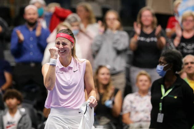 Mandy Minella cheers, rejoices, jubilation, joy after victory, clenches fist Tennis, WTA, BGL BNP Paribas Open Luxembourg 2021, Luxembourg 14 09 2021 Mandy Minella LUX vs Varvara GRACHEVA RUS CK Sportcenter, Kockelscheuer