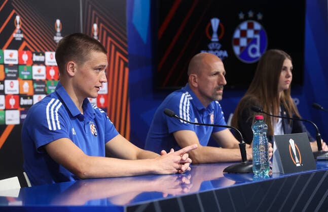 PXL DINAMO WEST HAM press conference, PK, Pressekonferenz GNK Dinamo player Rasmus Lauritsen and head coach Damir Krznar during press conference before Europa League football match between GNK Dinamo and West Ham in Zagreb, Croatia on 15. september, 2021. ZeljkoxLukunic PIXSELL