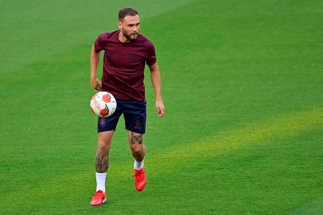 ATHENS, GREECE - SEPTEMBER 15 : Birger Verstraete defender of Antwerp FC pictured during a training sessiopn of Royal Antwerp FC prior to the Europa League game against Olympiacos on September 15, 2021 in Athens, Greece, 15 09 2021 FOOTBALL : media activities Royal Antwerp FC - Europa League - 15 09 2021 PHOTONEWS PANORAMIC 
