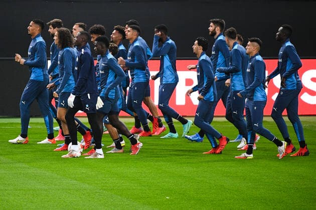 6651528 15.09.2021 Marseille s players attend a training session ahead of the Europa League soccer match against Lokomotiv Moscow, in Moscow, Russia. Ramil Sitdikov Sputnik Russia Europa League Marseille Training  38bf9917b3490650