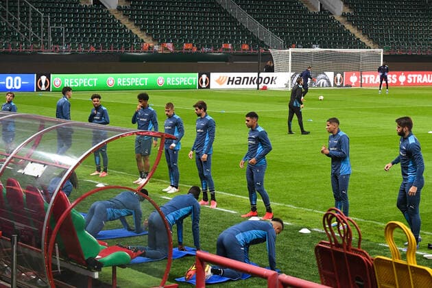 6651532 15.09.2021 Marseille s players attend a training session ahead of the Europa League soccer match against Lokomotiv Moscow, in Moscow, Russia. Ramil Sitdikov Sputnik Russia Europa League Marseille Training  e364d8092fd170be