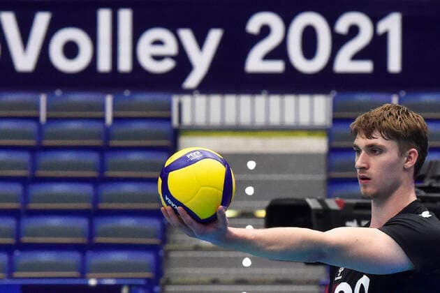 Linus Weber (GER) in action during the Men s European Volleyball Championship quarterfinal match Italy vs Germany, played in Ostrava, Czech Republic, September 15, 2021. (CTKxPhoto JaroslavxOzana) CTKPhotoP2021091507231  JAO 08