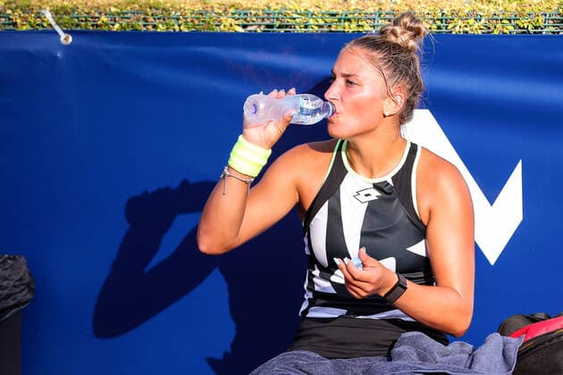 September 15, 2021, VALENCIA, VALENCIA, SPAIN: Panna Udvardy of Hungary gestures against Marina Bassols of Spain during the first round of the Open Internacional de Valencia, ITF World Tennis, celebrated at Sporting Tennis Valencia on september 14, 2021, in Valencia, Spain. VALENCIA SPAIN - ZUMAa181 20210915_zaa_a181_238 Copyright: xIvanxTerronx