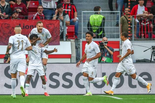 Goal, Goal celebration for 0 1 by Nguen Tokmac Chol Ferencvaros Budapest Ferencvarosi Torna Club, 10 , GER, Bayer 04 Leverkusen vs Ferencvaros Budapest Ferencvarosi Torna Club, UEFA Europa League Group G, Group Stage, Season 2021 2022, 16 09 2021, , DFB DFL regulations prohibit any use of photographs as image sequences and or quasi video , GER, Bayer 04 Leverkusen vs Ferencvaros Budapest Ferencvarosi Torna Club, UEFA Europa League Group G, Group Stage, Season 2021 2022, 16 09 2021 Leverkusen Copyright: xEibner-Pressefoto GabrielxBoiax EP_GBA
