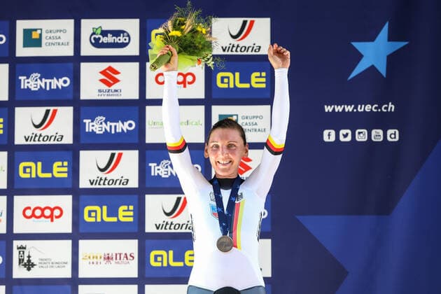 Mandatory Credit: Photo by Luca Tedeschi LiveMedia Shutterstock (12436050q) Lisa BRENNAUER (GER) on the podium Street Cycling UEC Road European Championships - Elite Women Individual Time Trial, Trento, Italy - 09 Sep 2021 Street Cycling UEC Road European Championships - Elite Women Individual Time Trial, Trento, Italy - 09 Sep 2021  Copyright: xLucaxTedeschi LiveMedia Shutterstockx 12436050q