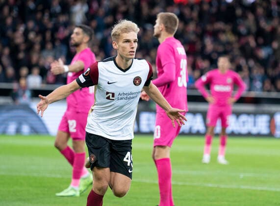 FC Midtjyllands Gustav Isakson has scored to 1 0 in the Europa League group F match between FC Midtjylland and PFC Ludogorets at Mch Arena in Herning, Thursday 16 September 2021, Herning Jylland Denmark  Copyright: HenningxBagger HenningxBaggerx COP102 spdk20210916-193542-L