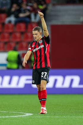16 09 2021, Football, 2021 2022 season, UEFA Europa League, Group stage, Matchday 1, Bayer 04 Leverkusen Ferencvaros Budapest Florian Wirtz Bayer 04 Leverkusen celebrates the goal to make it 1 1 Photo RHR Foto Dennis Ewert Leverkusen BayArena NRW Germany xRHR FOTO DEx