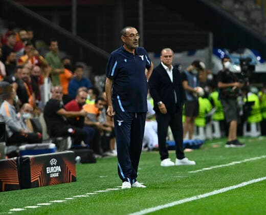 Coach Fatih Terim (R) of Galatasaray and Coach Maurizio Sarri (L) of Lazio during the UEFA Europa League Group E match between Galatasaray and Lazio at Turk Telekom Stadium in Istanbul , Turkey on September 16, 2021. 