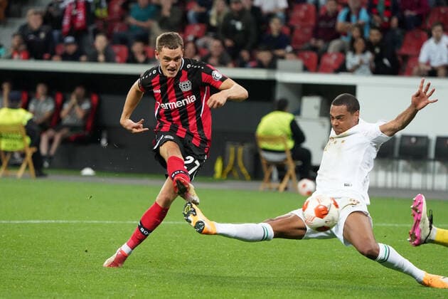 Football, UEFA Europa League, 2021 2022 season, Group G, preliminary round, Match 1, Bayer 04 Leverkusen Ferencvaros Budapest, 16 09 2021, Bayarena Leverkusen, florian wirz Bayer 04 Leverkusen scored the 2 1.