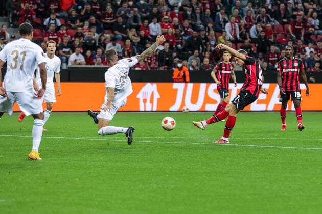 16 09 2021, Football, 2021 2022 season, UEFA Europa League, Group stage, Matchday 1, Bayer 04 Leverkusen Ferencvaros Budapest Florian Wirtz Bayer 04 Leverkusen scores the goal to make it 2 1 Photo RHR Photo Dennis Ewert Leverkusen BayArena NRW Germany xRHR PHOTO DEx