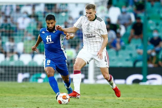 Mandatory Credit: Photo by Bagu Blanco Pressinphoto Shutterstock (12447699e) Nabil Fekir of Real Betis and Carl Starfelt of Celtic FC Real Betis v Celtic, UEFA Europa League 2021-2022, date 1. Football, Benito Villamarin Stadium, Sevilla, Spain - 16 Sep 2021 Editorial use only Real Betis v Celtic, UEFA Europa League 2021-2022, date 1. Football, Benito Villamarin Stadium, Sevilla, Spain - 16 Sep 2021 Editorial use only Copyright: xBaguxBlanco Pressinphoto Shutterstockx 12447699e