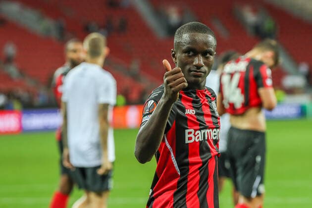 Moussa Diaby FC Bayern München Muenchen, 19 after the match, GER, Bayer 04 Leverkusen vs Ferencvaros Budapest Ferencvarosi Torna Club, UEFA Europa League Group G, Group Stage, Season 2021 2022, 16 09 2021, , DFB DFL regulations prohibit any use of photographs as image sequences and or quasi video , GER, Bayer 04 Leverkusen vs Ferencvaros Budapest Ferencvarosi Torna Club, UEFA Europa League Group G, Group Stage, Season 2021 2022, 16 09 2021 Leverkusen Copyright: xEibner-Pressefoto GabrielxBoiax EP_GBA