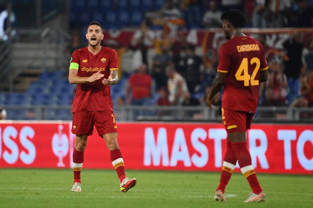 Fußball, EL, AS Rom - CSKA Sofia Photo Alfredo Falcone LaPresseSeptember 16, 2021 Rome, ItalySport SoccerRoma - CSKA Sofia - Europa Conference League 2021 2022 - Olympic stadium of RomeIn the pic: lorenzo pellegrini celebrates  Copyright: xAlfredoxFalconex xLaPressex