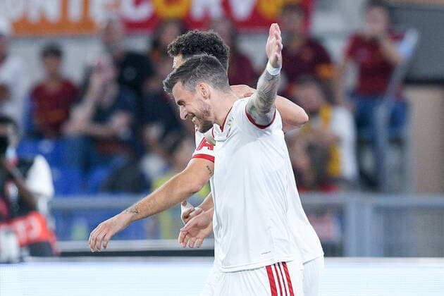 Graham Carey of CSKA Sofia celebrates after scoring first goal during the UEFA Conference League group C match between Roma and CSKA Sofia at Stadio Olimpico, Rome, Italy on 16 September 2021. Photo by Giuseppe Maffia. Rome Stadio Olimpico Rome Italy Copyright: xGiuseppexMaffiax SP24-80-003
