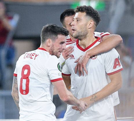 Graham Carey of CSKA Sofia celebrates after scoring first goal during the UEFA Conference League group C match between Roma and CSKA Sofia at Stadio Olimpico, Rome, Italy on 16 September 2021. Photo by Giuseppe Maffia. Rome Stadio Olimpico Rome Italy Copyright: xGiuseppexMaffiax SP24-80-007