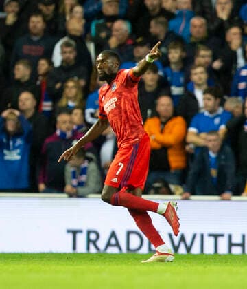 Football - 2021 2022 UEFA Europa League - Group A, Round One - Glasgow Rangers vs Lyon - Ibrox stadium - Thursday 16th September 2021 Karl Toko Ekambi of Olympique Lyonnais scores to make it 1-0 