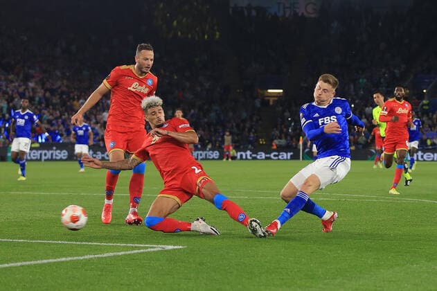 Fußball UEFA Europa League Gruppe C Leicester City v SSC Napoli 16. September 2021 UEFA Europa League Gruppe C Leicester City v SSC Napoli Harvey Barnes von Leicester City erzielt sein 2. Tor Foto Simon Stacpoole Abseits Leicester UK  Copyright: xSimonxStacpoolexOffside