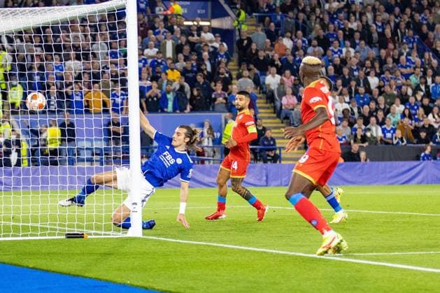 Fußball, EL, Leicester City - SSC Neapel Leicester City v Napoli Europa League 16 09 2021. GOAL 2-1 SSC Napoli Forward Victor Osimhen (9) scores during the Europa League match between Leicester City and Napoli at the King Power Stadium, Leicester, England on 16 September 2021. Leicester King Power Stadium Leicestershire England Editorial use only , Copyright: xJohnxMallettx PSI-13612-0051