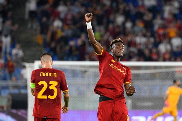 Mandatory Credit: Photo by Fabrizio Corradetti LiveMedia Shutterstock (12447773ap) Tammy Abraham of AS Roma celebrates after scoring goal 5-1 UEFA Conference League football match AS Roma vs CSKA Sofia, Rome, Italy - 16 Sep 2021 UEFA Conference League football match AS Roma vs CSKA Sofia, Rome, Italy - 16 Sep 2021  Copyright: xFabrizioxCorradetti LiveMedia Shutterstockx 12447773ap