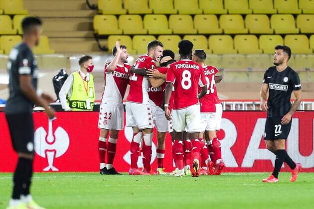 SOCCER - UEFA EL, Monaco vs Sturm MONACO,MONACO,16.SEP.21 - SOCCER - UEFA Europa League, group stage, AS Monaco vs SK Sturm Graz. Image shows the rejoicing of Monaco.  GEPAxpictures xPhilippxBrem