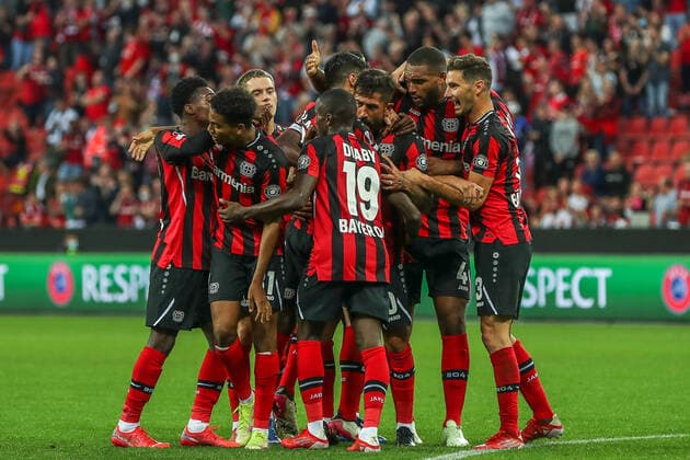 Goal, Goal celebration for 1 1 by Exequiel Palacios Bayer 04 Leverkusen, 25 , GER, Bayer 04 Leverkusen vs Ferencvaros Budapest Ferencvarosi Torna Club, UEFA Europa League Group G, Group Stage, Season 2021 2022, 16 09 2021, , DFB DFL regulations prohibit any use of photographs as image sequences and or quasi video , GER, Bayer 04 Leverkusen vs Ferencvaros Budapest Ferencvarosi Torna Club, UEFA Europa League Group G, Group Stage, Season 2021 2022, 16 09 2021 Leverkusen Copyright: xEibner-Pressefoto GabrielxBoiax EP_GBA