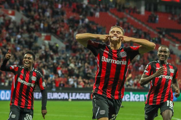 Goal, Goal celebration for 2 1 by Florian Richard Wirtz Bayer 04 Leverkusen, 27 , GER, Bayer 04 Leverkusen vs Ferencvaros Budapest Ferencvarosi Torna Club, UEFA Europa League Group G, Group Stage, Season 2021 2022, 16 09 2021, , DFB DFL regulations prohibit any use of photographs as image sequences and or quasi video , GER, Bayer 04 Leverkusen vs Ferencvaros Budapest Ferencvarosi Torna Club, UEFA Europa League Group G, Group Stage, Season 2021 2022, 16 09 2021 Leverkusen Copyright: xEibner-Pressefoto GabrielxBoiax EP_GBA