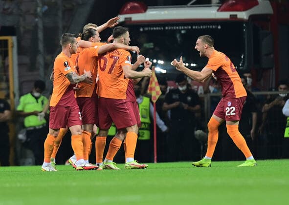 Galatasaray players celebrates for Goal during the UEFA Europa League Group E match between Galatasaray and Lazio at Turk Telekom Stadium in Istanbul , Turkey on September 16, 2021. 