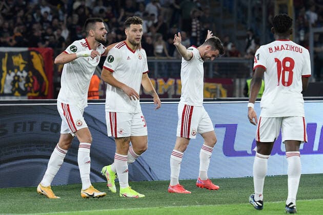 16th September 2021: Stadio Olimpico, Rome, Italy; Europa Conference League football, AS Roma versus CSKA Sofia; Graham Carey of CSKA Sofia celebrates after scoring the goal 0-1  ActionPlus12323153 Allshotlive