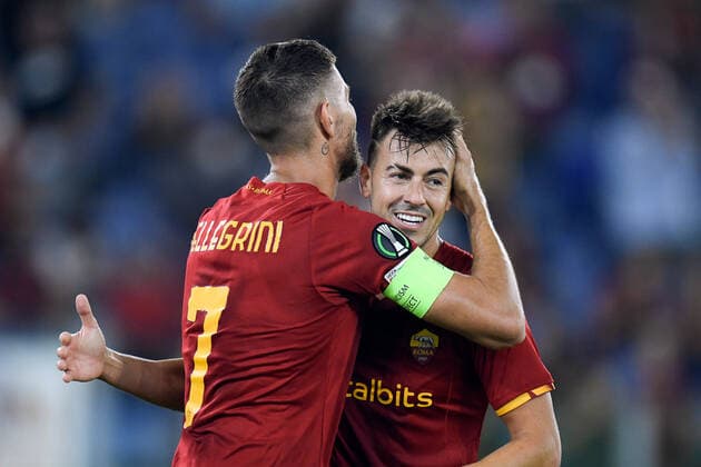 16th September 2021: Stadio Olimpico, Rome, Italy; Europa Conference League football, AS Roma versus CSKA Sofia; Lorenzo Pellegrini of As Roma and Stephan El Shaarawy of As Roma celebrate their goal for 4-1  ActionPlus12323180 Allshotlive