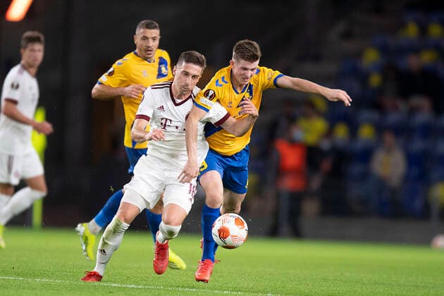 Sparta Pragues Matej Pulkrab and Broendbys Morten Frendrup Europa League match in group A between Broendby IF and Sparta Prague, at Broendby Stadium on Thursday 16 September 2021,  Copyright: THOMASxSJOERUPx cop101 spdk20210916-233558-L