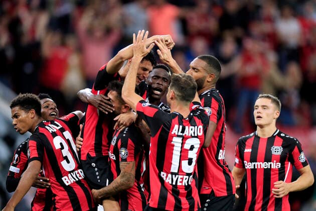 PALACIOS Exequiel Team Bayer 04 Leverkusen cheering after his goal to equalize 1 1 UEFA Europa League Season 2021 2022 Match Bayer 04 Leverkusen Ferencvarosi Budapest on 16 09 2021 in Leverkusen DFL REGULATIONS PROHIBIT ANY USE OF PHOTOGRAPHS as IMAGE SEQUENCES and or QUASI VIDEO