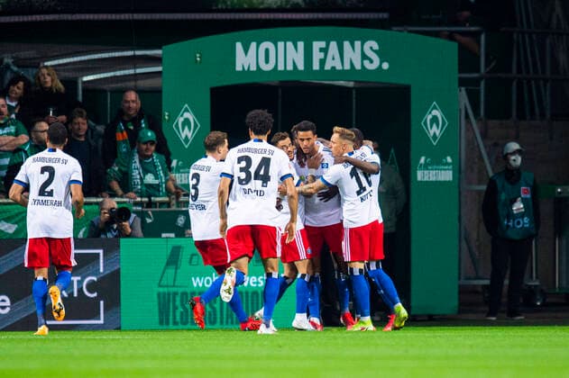 18 09 2021 Football, 2021 2022, 2 Bundesliga, 7 Matchday, SV Werder Bremen Hamburger SV Cheering after the goal to 0 1 by M Robert Glatzel Hamburg Bremen Germany Weserstadion
