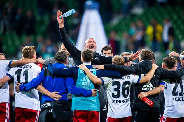 18 09 2021 Football, 2021 2022, 2 Bundesliga, 7 Matchday, SV Werder Bremen Hamburger SV Schlussjubel Hamburg , M Tim Walter Coach Hamburg Bremen Germany Weserstadion