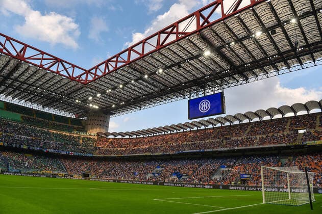 Inter Logo is seen on the screen over the stands during the Serie A football match between FC Internazionale and Bologna FC at San Siro stadium in Milano (Italy), September 18th, 2021. Photo Andrea Staccioli Insidefoto andreaxstaccioli