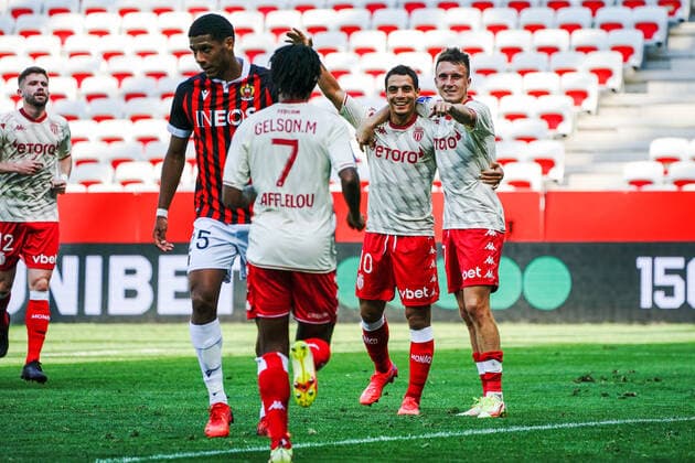 Joie - Aleksandr Golovin (AS Monaco) - Wissam Ben Yedder (AS Monaco) - Gelson Martins (AS Monaco) FOOTBALL : OGC Nice vs As Monaco - Ligue 1 Uber Eats - Nice - 19 09 2021 NorbertScanella PanoramiC 