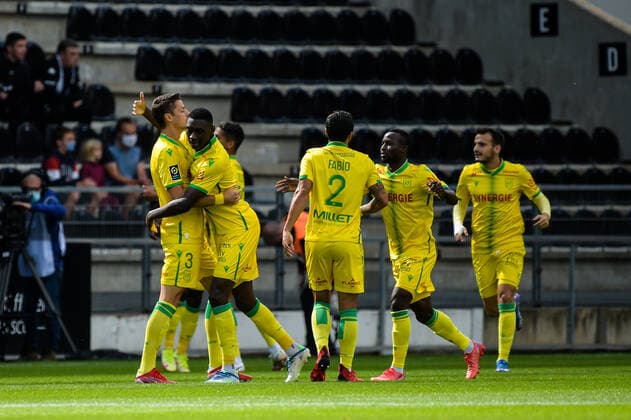 Joie des joueurs de l equipe Nantes apres le but de Andrei GIROTTO ( 3 - Nantes ) - FOOTBALL : Angers vs Nantes - Ligue 1 - Angers - 19 09 2021 FedericoPestellini Panoramic 