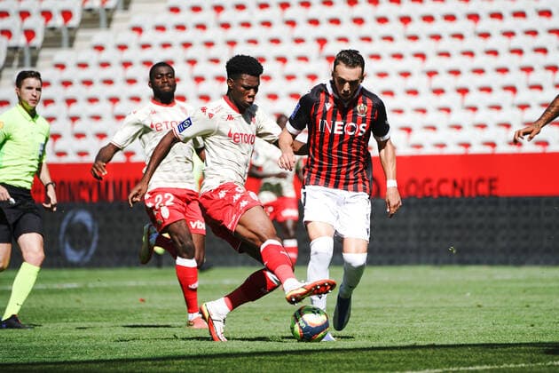 Amine Gouiri (OGC Nice) - Aurelien Tchouameni (AS Monaco) FOOTBALL : OGC Nice vs As Monaco - Ligue 1 Uber Eats - Nice - 19 09 2021 NorbertScanella PanoramiC 