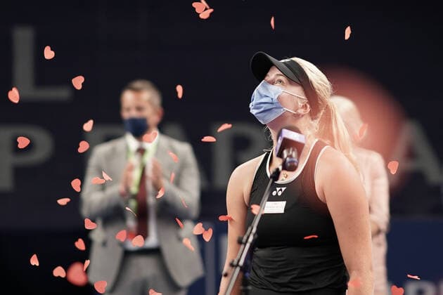 Tennis WTA Tournament Luxembourg BGLBNPParibas Open 2021, 19 09 2021, Tennis WTA Tournament Luxembourg, BGLBNPParibas Open 2021, BGL BNP Paribas Open, 2021, Luxembourg, Kockelscheuer, CK Sportcenter, final, singles, final womens singles vl Clara Tauson Daenemark, Denmark, DEN winner of the 2021 tournament with hearts