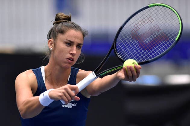 Sara Sorribes Torm of Spain in action during the match against Anastasia Zakharova of Russia during the J&T Banka Ostrava Open 2021 women s WTA, Tennis Damen indoor tennis tournament in Ostrava, Czech Republic, on Monday, September 20, 2021. (CTKxPhoto JaroslavxOzana) CTKPhotoP2021092008098  JAO 12