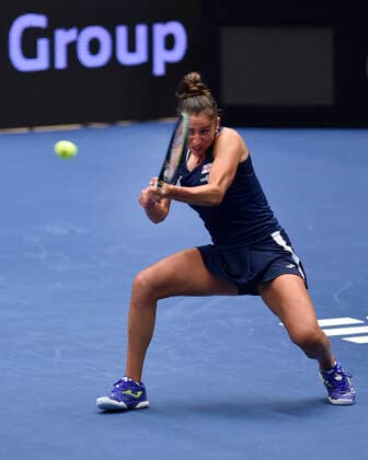 Sara Sorribes Torm of Spain in action during the match against Anastasia Zakharova of Russia during the J&T Banka Ostrava Open 2021 women s WTA, Tennis Damen indoor tennis tournament in Ostrava, Czech Republic, on Monday, September 20, 2021. (CTKxPhoto JaroslavxOzana) CTKPhotoP2021092008099  JAO 10