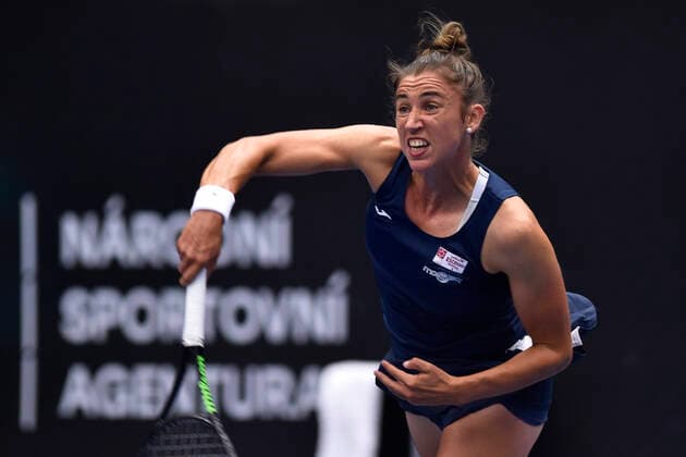 Sara Sorribes Tormo of Spain in action during the match against Anastasia Zakharova of Russia during the J&T Banka Ostrava Open 2021 women s WTA, Tennis Damen indoor tennis tournament in Ostrava, Czech Republic, on Monday, September 20, 2021. (CTKxPhoto JaroslavxOzana) CTKPhotoP2021092008183  JAO 16