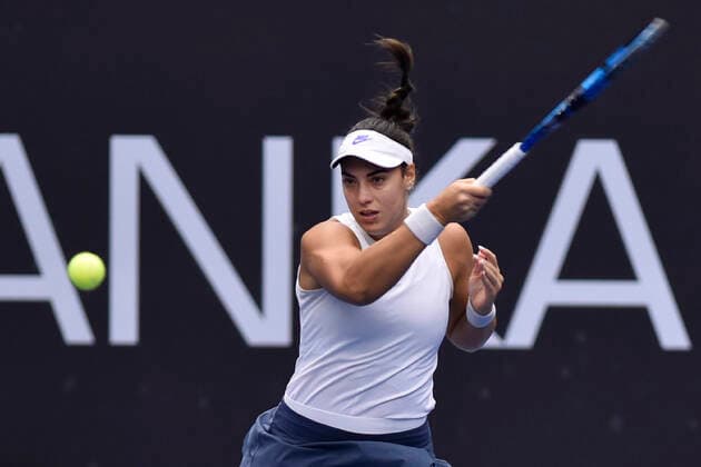 Ana Konjuh of Croatia in action during the match against Anastasia Pavlyuchenkova of Russia during the J&T Banka Ostrava Open 2021 women s WTA, Tennis Damen indoor tennis tournament in Ostrava, Czech Republic, September 21, 2021. (CTKxPhoto JaroslavxOzana) CTKPhotoP2021092106594  JAO 02