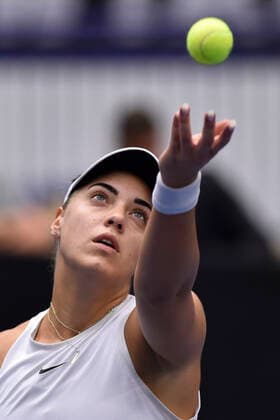 Ana Konjuh of Croatia in action during the match against Anastasia Pavlyuchenkova of Russia during the J&T Banka Ostrava Open 2021 women s WTA, Tennis Damen indoor tennis tournament in Ostrava, Czech Republic, September 21, 2021. (CTKxPhoto JaroslavxOzana) CTKPhotoP2021092106792  JAO 07