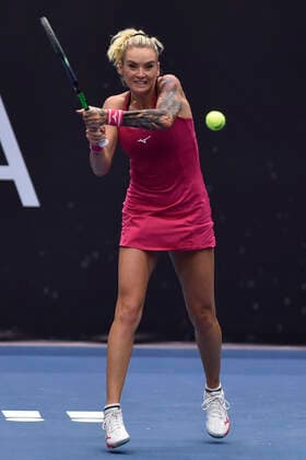 Czech Tereza Martincova in action during the match against Katerina Siniakova of Czech Republic during the J&T Banka Ostrava Open 2021 women s WTA, Tennis Damen indoor tennis tournament in Ostrava, Czech Republic, September 21, 2021. (CTKxPhoto JaroslavxOzana) CTKPhotoP2021092108010  JAO 21