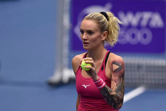 Czech Tereza Martincova in action during the match against Katerina Siniakova of Czech Republic during the J&T Banka Ostrava Open 2021 women s WTA, Tennis Damen indoor tennis tournament in Ostrava, Czech Republic, September 21, 2021. (CTKxPhoto JaroslavxOzana) CTKPhotoP2021092108018  JAO 22