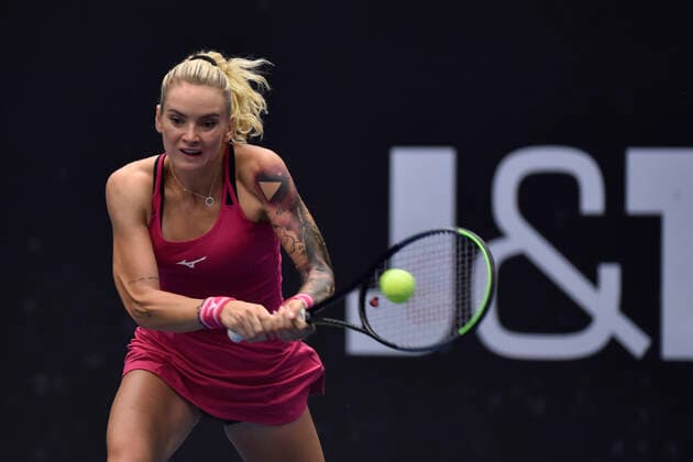 Czech Tereza Martincova in action during the match against Katerina Siniakova of Czech Republic during the J&T Banka Ostrava Open 2021 women s WTA, Tennis Damen indoor tennis tournament in Ostrava, Czech Republic, September 21, 2021. (CTKxPhoto JaroslavxOzana) CTKPhotoP2021092108115  JAO 25