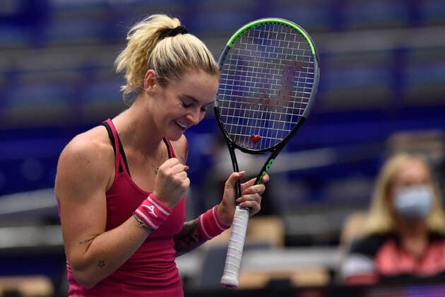 Czech Tereza Martincova in action during the match against Katerina Siniakova of Czech Republic during the J&T Banka Ostrava Open 2021 women s WTA, Tennis Damen indoor tennis tournament in Ostrava, Czech Republic, September 21, 2021. (CTKxPhoto JaroslavxOzana) CTKPhotoP2021092108848  JAO 31