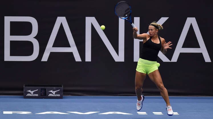 Yulia Putintseva (KAZ) in action during the match against Iga Swiatek during the J&T Banka Ostrava Open 2021 women s WTA, Tennis Damen indoor tennis tournament in Ostrava, Czech Republic, on Wednesday, September 22, 2021. (CTKxPhoto JaroslavxOzana) CTKPhotoP2021092206520  JAO 03