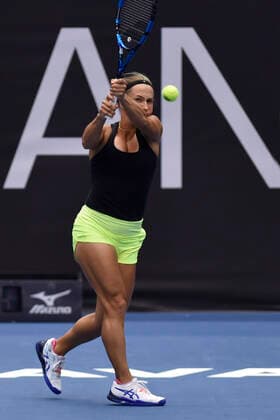 Yulia Putintseva (KAZ) in action during the match against Iga Swiatek during the J&T Banka Ostrava Open 2021 women s WTA, Tennis Damen indoor tennis tournament in Ostrava, Czech Republic, on Wednesday, September 22, 2021. (CTKxPhoto JaroslavxOzana) CTKPhotoP2021092206522  JAO 02